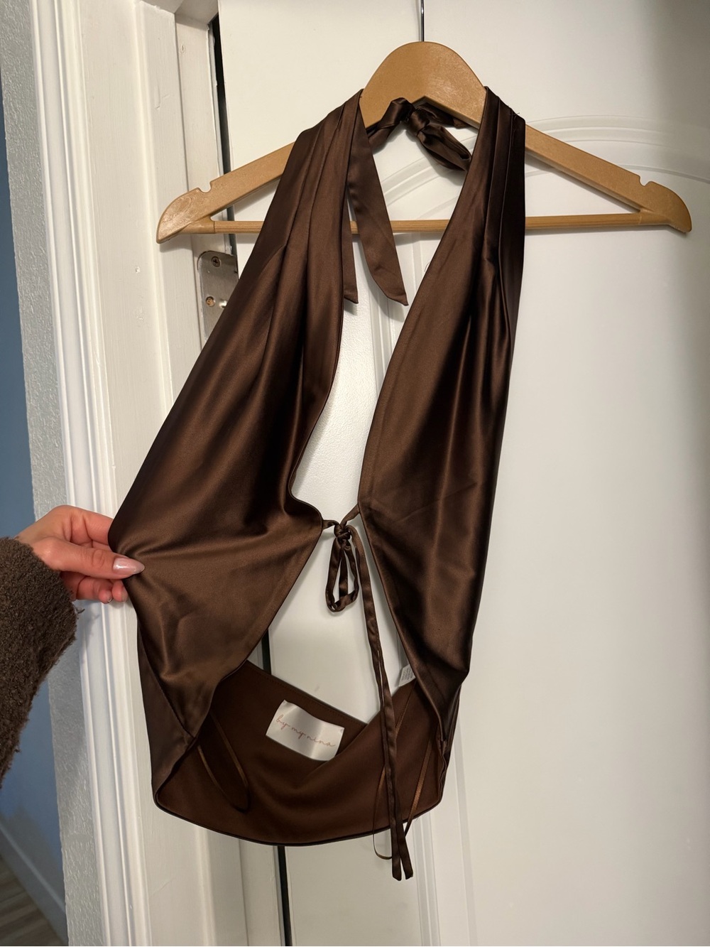 Brown Satin Halter Top